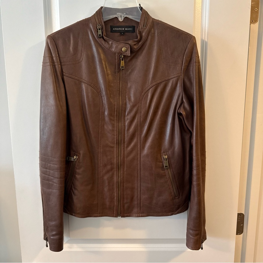 Andrew Marc Brown Leather Motorcycle Jacket
